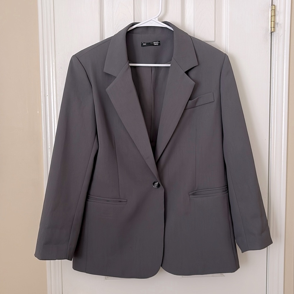 Grey Women's Blazer Jacket - Classic Single-Button Coat